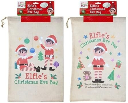 PMS Drawstring Elf Christmas Eve Bag Sack Stocking - 55cm x 36cm