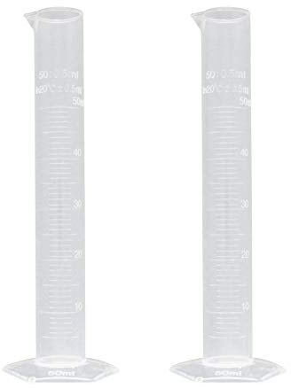 Othmro 50ml Plastic Measuring Cylinders, 2pcs Transparent Graduated Cylinder, Liquid Trial Tube Flask Liquid Measuring Tools