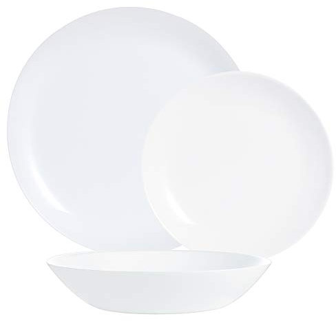 Luminarc Diwali Round 18pc Opal Glass Dinner Set Dinnerware Tableware Plates (18pc Dinner Set, White)