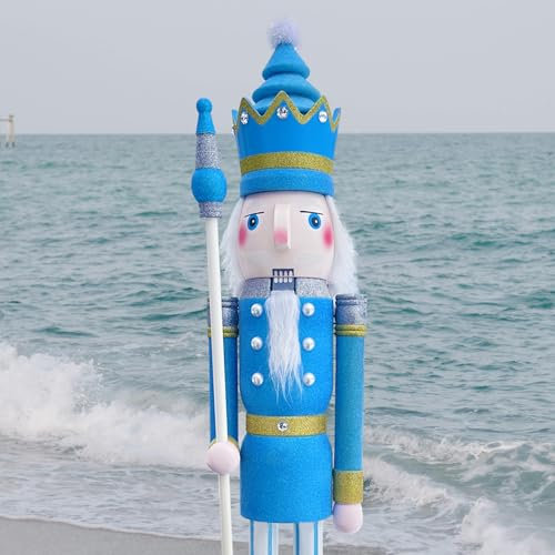 ECOM-CDL King K35 Nussknacker, 120 cm hoch, lebensgroß, pastellblau, glitzernd