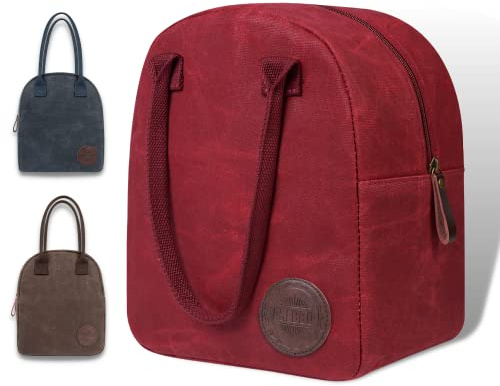 ASEBBO Elegant Insulated Lunch Tote Bag for Women | Waxed canvas, Leak-Resistant Insulation, Over 4 Hours Temperature Retention, Reusable, Passion Red
