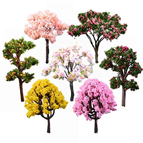 7pcs DIY Mixed Model Trees Miniature Fairy Garden Lawn Ornament Decor Pot Craft Accessories Dollhouse Model Train Scenery Architecture Trees