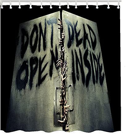 WONDERTIFY Zombie Duschvorhang Don't Dead Open Inside Badezimmervorhänge, maschinenwaschbar, wasserabweisend, Grau, Schwarz, 183 x 183 cm