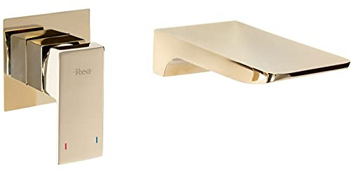 Rea MASON GOLD RUBINETTO PER LAVABO/VASCA Miscelatore da bagno in ottone Miscelatore monocomando per acqua calda e fredda regolabile per lavaggio a mano (Oro)
