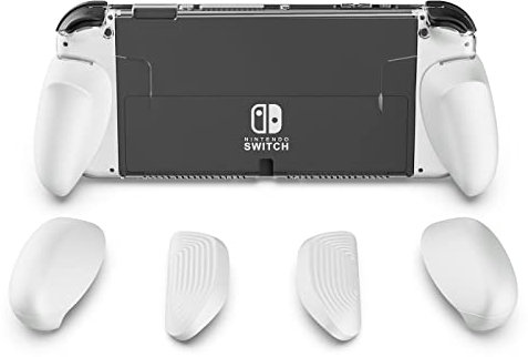 Skull & Co. GripCase OLED für Nintendo Switch OLED-Modell: Eine Andockbare Transparent Schutzhülle mit Austauschbaren Griffen [Passend für Alle Handgrößen] [Keine Tragetasche] - OLED Weiß