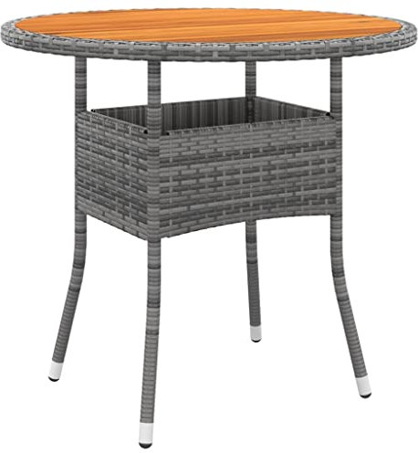 vidaXL Akazie Massivholz Gartentisch Garten Esstisch Terrassentisch Gartenmöbel Tisch Outdoor Balkontisch Außentisch Ø80x75cm Poly Rattan Grau