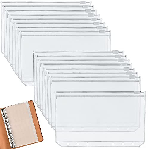 FYSL 20 Stücke Binder Taschen A6 Durchsichtige PVC 6-Loch Bindertaschen Dokumententaschen mit Reißverschluss Kunststoff Loose Leaf Taschen für Ordner