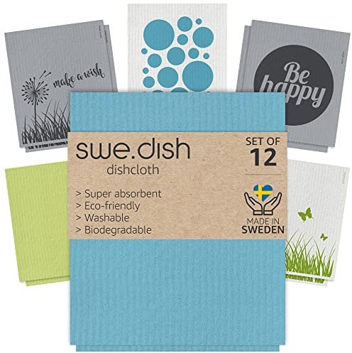 Sanni Shoo Swe.Dish - Swedish Dishcloths for Kitchen, Cleaning & Washing Dishes, Reusable Paper Towels - Made of Cotton and Cellulose, Absorbent, Sustainable & Eco-Friendly - Set of 12 (Nature - Dots)