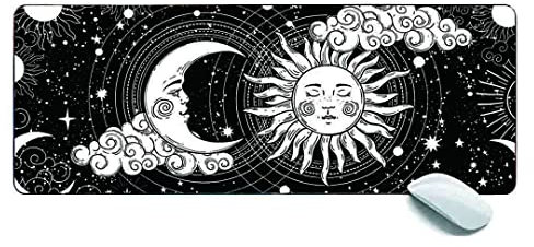 MSHAJ Moon and Sun Black and White Gaming Mouse Pad XL,Extended Large Mouse Mat Desk Pad 31.5x11.8x0.12IN,Stitched Edges Non Slip Mousepad for Computer,Office,Keyboard and Laptop
