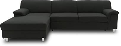 DOMO. collection Ecksofa Junin, Sofa in L-Form mit Schlaffunktion, moderne Couch, Polsterecke, Eckcouch, 251 x 150 cm, schwarz