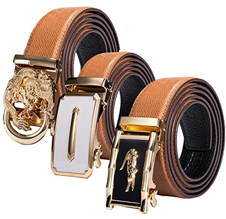 Barry.Wang Mens Fashion Herren Gürtel Echtleder Ratschenschnalle Nur 35mm Automatische Schnalle Lederband mode-Geschenkset für HerrenBusiness/Casual Gürtel, verstellbar