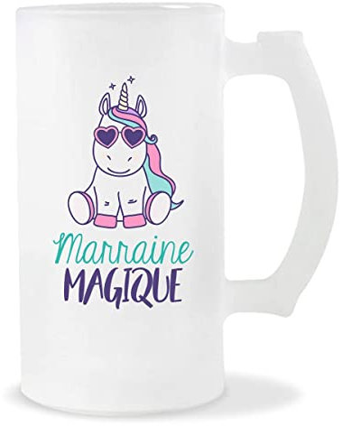 Planetee Chope de bière Marraine Licorne | Verre à Bière Pinte 50 cl Cadeau famille original et drôle