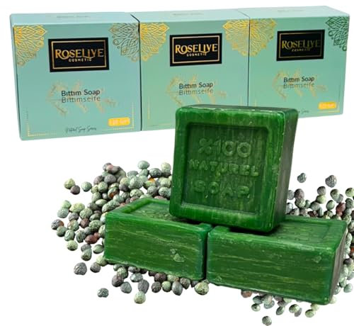 Roselive Bittim Seife – Traditionelle Naturseife mit Olivenöl & Wild Pistacia | Anti-Schuppen, Gegen Haarausfall & pH-Ausgleich | Tiefenreinigend, Feuchtigkeitsspendend & Hautberuhigend | 3 x 125g