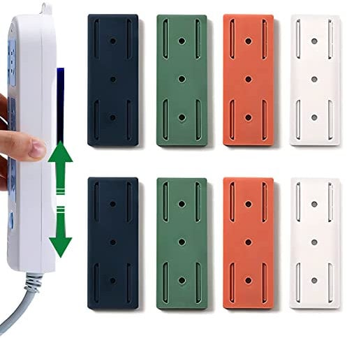 8 Pcs Support Adhésif Multiprise, Support Mural Multiprise Electrique, Fixation Multiprises Murale idéal pour l'organisation électrique d'un Bureau de Cuisine(Multicolore)