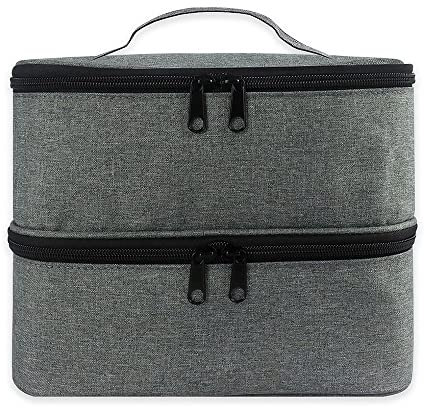 Nail Polish Organizer Bag, SUCCEASY Double Layer Nail Polish Storage Bag, 30 Grids Nail Polish Holder, Manicure Tools Nail Polish Lipstick Portable & Beauty Tools Storage Box (Gray)