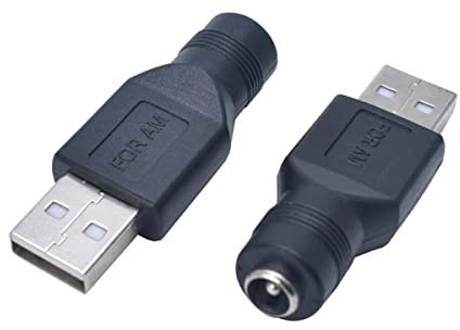YSJJZRL 2 Stück USB-auf-DC-Adapter, USB-Stecker/Buchse auf DC 5,5 x 2,1 mm Buchse, Ladebuchse, Netzteil (USB-Stecker auf DC 5,5 x 2,1 Buchse)