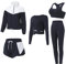 BOTRE Damen Sport Set 5er-Set Traingsanzug Sportanzüge Jogginganzug Gym Fitness Yoga Kleidung Laufbekleidung Sportswear Yoga Outfit Damen BH Leggings Set(Weiß Schwarz, Medium)