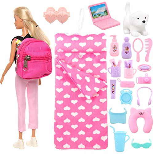 Festfun Kleidung für Puppen 24 Puppenkleidung enthält 1 Schlafsack 1 Rucksack 1 Hund 21 Zubehör für 11,5 Zoll 30 cm Mädchen Puppen