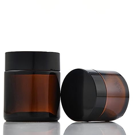 Lot de 2 bocaux ronds en verre ambré de 100 ml avec doublure intérieure blanche et couvercles noirs pour cosmétiques, cosmétiques, crèmes, lotions, articles de toilette, etc