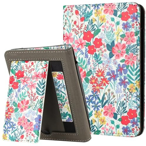 MOKASE for 6.8 Kindle Paperwhite 11th Generation 2021 Case (Model: M2L3EK / M2L4EK), PU Stand Hard Cover, Auto Wake/Sleep with Hand Strap for Kindle Paperwhite & Signature Edition, Floral
