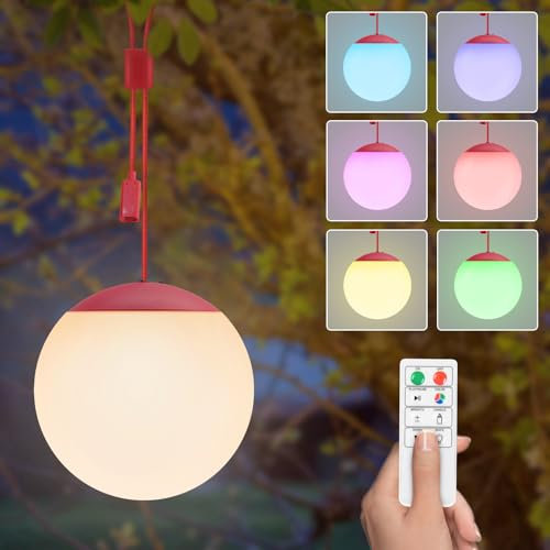 GGII Lanterne Exterieur Jardin, Lampe Exterieur, Lampe Suspendue Extérieure RVB Dimmable avec Télécommande, IP44 Imperméable Lanterne Exterieur pour Jardin Arbre Terrasse Décoration, Rechargeable USB