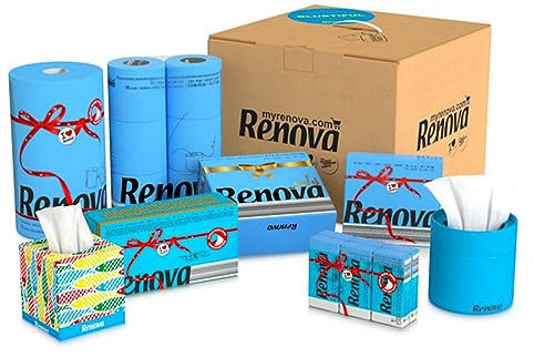 Renova Komplettsets - Multipacks - Wählen Sie Ihre Lieblingsfarbe - Kosmetiktücher - Taschentücher - Servietten - Küchenrollen - Toilettenpapier (Bluetiful blau Pack)