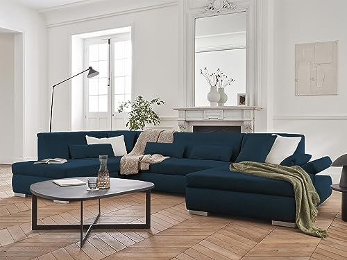 Lisa Design Vermont - wohnlandschaft Links - 7 Sitzplätze - schlaffunktion - aus Stoff Schieferblau