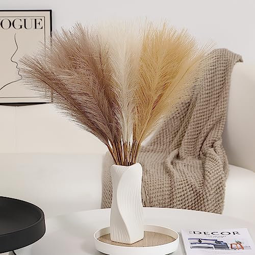 Wertuirk 60 Stück Pampasgras Dekor – 61 cm Boho Home Decor, künstliche Pompas Blumen, kleines Kunstpompös-Gras für Tischdekoration, Hochzeits- und Babyparty-Dekorationen (Taupe & Beige & Khaki)