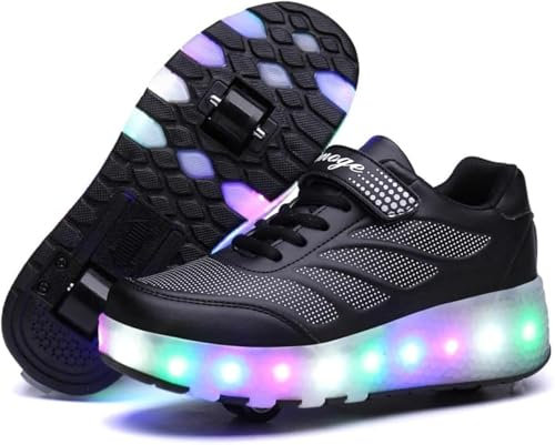 HUSKSWARE Kinder Sneaker Jungen Mädchen Sneaker 2 Räder Party Geburtstag Weihnachten, Schwarz 32