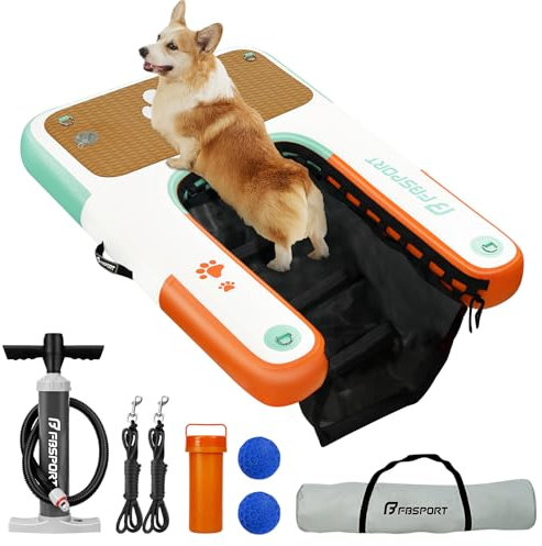 FBSPORT Hunderampe Aufblasbare Hunde Wasserrampe, Hundeboot Rampe Schwimmende Dock Leiter für Pool, Boot, Seen, rutschfeste Eva-Schwimmleiter für Hunde bis zu 100 kg