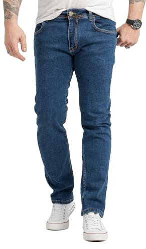 Rock Creek Herren Jeans Regular Fit Stretch Jeans Männerhose Herrenjeans Denim Hosen Herrenhose Straight Cut Stonewashed RC-2418 Blau W42 L36