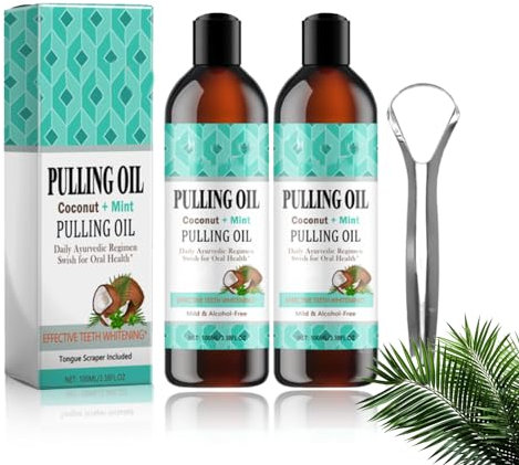 YANINEE 2 pezzi 100 ml Oil Pulling per Teeth, olio di cocco con olio di menta piperita, sbiancamento ayurvedico dei denti