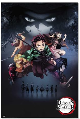 Grupo Erik Poster Demon Slayer Kunstdruck - Deko Wohnzimmer oder Deko Schlafzimmer - Deko Zimmer - Größe 61 x 91 - Offizieller Demon Slayer Fanartikel