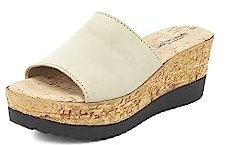 QUEEN HELENA Damen-Slipper aus Leder mit Keilabsatz AB003, Cappuccino Wildleder, 38 EU