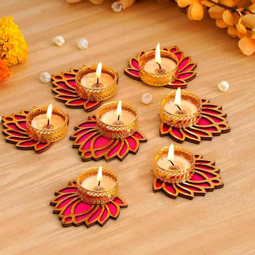 TIED RIBBONS Lotus Teelichthalter | 7er Set | Teelichthalter für indische Dekorationen, Pooja Dekorationen für Zuhause, Teelicht Diya für Indian, Puja, Pongal Dekorationen | indisches Dekor
