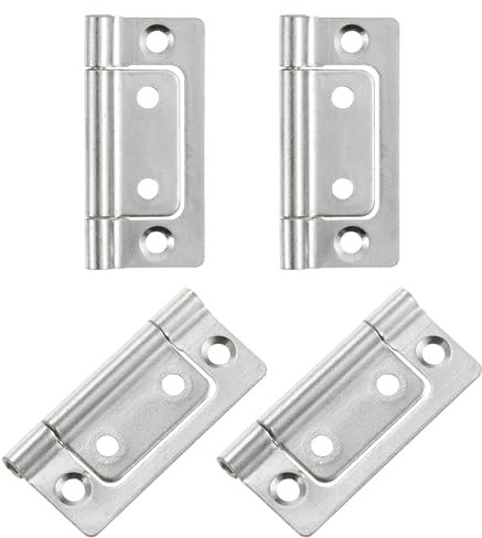 sourcing map 4Pcs 2x1 Inch Door Hinges Non-Mortise No Noise Bifold Door Hinges Plating for Cabinet Furniture Window Wardrobe, Silver Tone