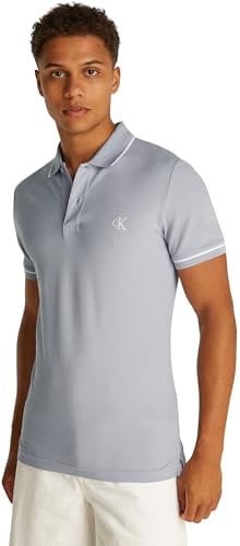 Calvin Klein Uomo Maglietta Polo Maniche Corte Tipping Slim Fit, Viola (Aleutian), XL