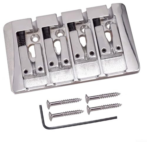 Silver Black Bass Bridge, Fixed, 4 String L Shape, String through, Adjustable Saddles (Silver)