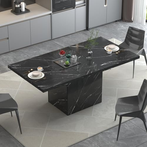 HSH Esstisch Klein Esszimmertisch für 4 6 Personen 140 x 75 x 76 cm Schwarz | Kleiner Esstisch Rechteckig Küchentisch T-Gestell für Wohnküche