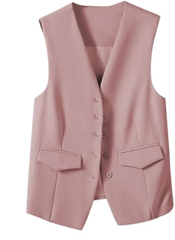Minetom Gilets de Tailleur Femme Élégant Sans Manche Blazer Gilet de Costume Col V Affaires Travail Veste Waistcoat avec Boutons A Rose XXL