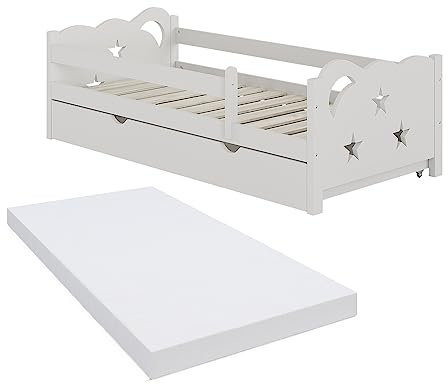 VitaliSpa Kinderbett Jessica, Weiß, 80x160 cm mit Schublade und Matratze