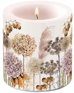 Ambiente Kerze Stumpenkerze Wachswindlicht Dekorationskerze 9 cm hoch 35h Brenndauer Gräser Trockenblumen Serie dried flowers