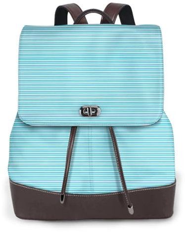 OdDdot Rucksack aus Leder, gestreift, für Damen, Herren, Büchertasche, Wochenende, Tagesrucksack, für Reisen, Arbeit, Blau, Schwarz , One size