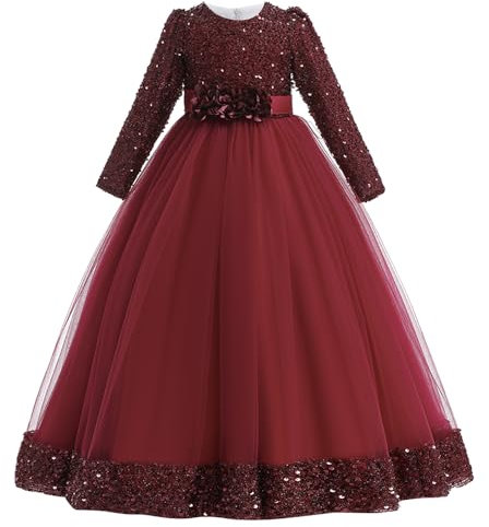 Cichic Girls' Dresses Sequins Tulle Ankle Length Maxi Dress Fancy Pageant Birthday Party Prom Gown Red 11-12 Years