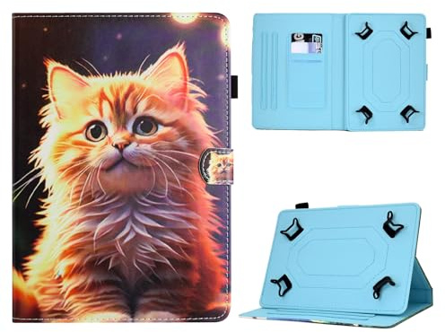 Auslbin Colorida de PU Funda Universal Tablet 9.7-11 Pulgadas, Colorida y con Movimiento, Diseño Hermoso, Funda Abatible con Soporte, Gato