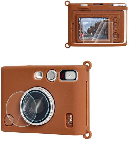 VOVMOEYA Silicone Case & 2 Tempered Glass Screen Protectors & 2 PET Lens Flims for Fujifilm Instax Mini Evo, Accessories for Fuji Instax Mini Evo