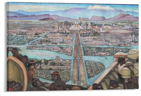 Diego Rivera Wandbild der aztekischen Stadt Tenochtitlan》 Wandkunstdrucke auf Leinwand, Poster, Wandkunst, Poster, Heimdekoration, Bild, Leinwand, Malposter, 60 x 90 cm