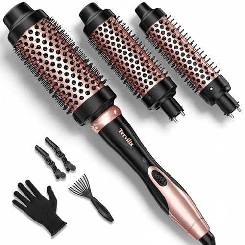 Terviiix Thermal Brush Set 3-in-1, One Temp 200℃ Heiße Bürste für mittleres bis dickes und grobes Haar, schnell aufheizende keramische Hot Brush, austauschbare Thermobürste, Dual-Spannung