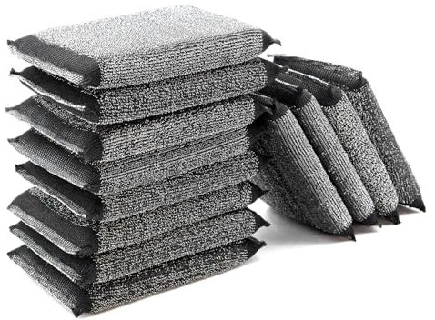 12 Piezas Estropajos de Cocina Paño de Cocina Depurador,Reutilizable Esponjas de Acero Inoxidable de Dos Caras,Estropajos Esponja para Ollas,Platos,Fregadero