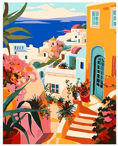 Daisen Art Peinture Numero Adulte, Peinture Numero Adulte Paysage, DIY Peinture Acrylique pour Adultes Débutants, Numero d'Art cheerful painting 40×50cm